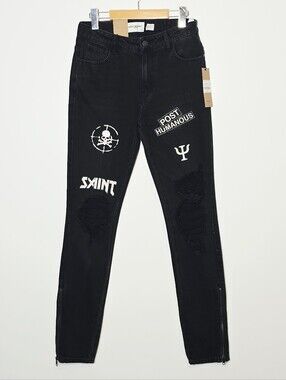 Saint Morta NEW Post Humanous Black Jeans Grunge 100% Cotton Gothic Size 28 NWT